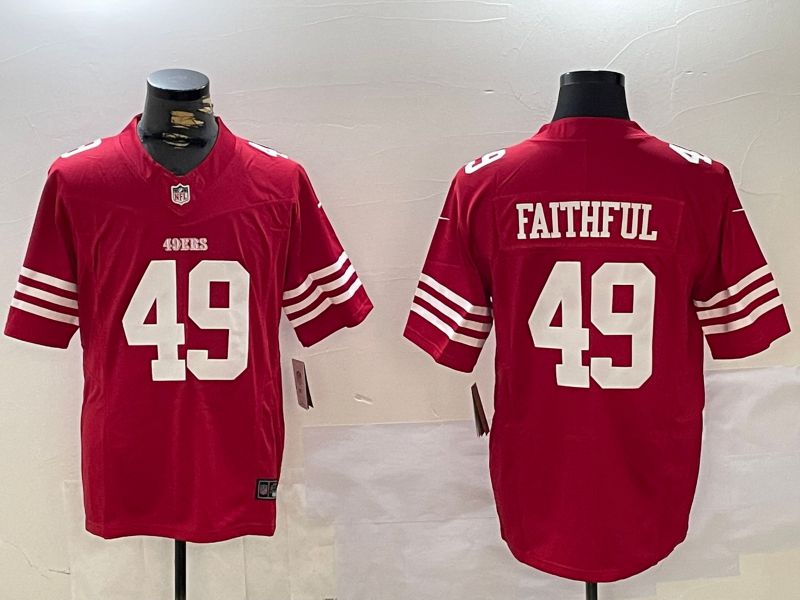 Men San Francisco 49ers #49 Faithful Red Three generations 2024 Nike Vapor Limited NFL Jersey style 5->san francisco 49ers->NFL Jersey
